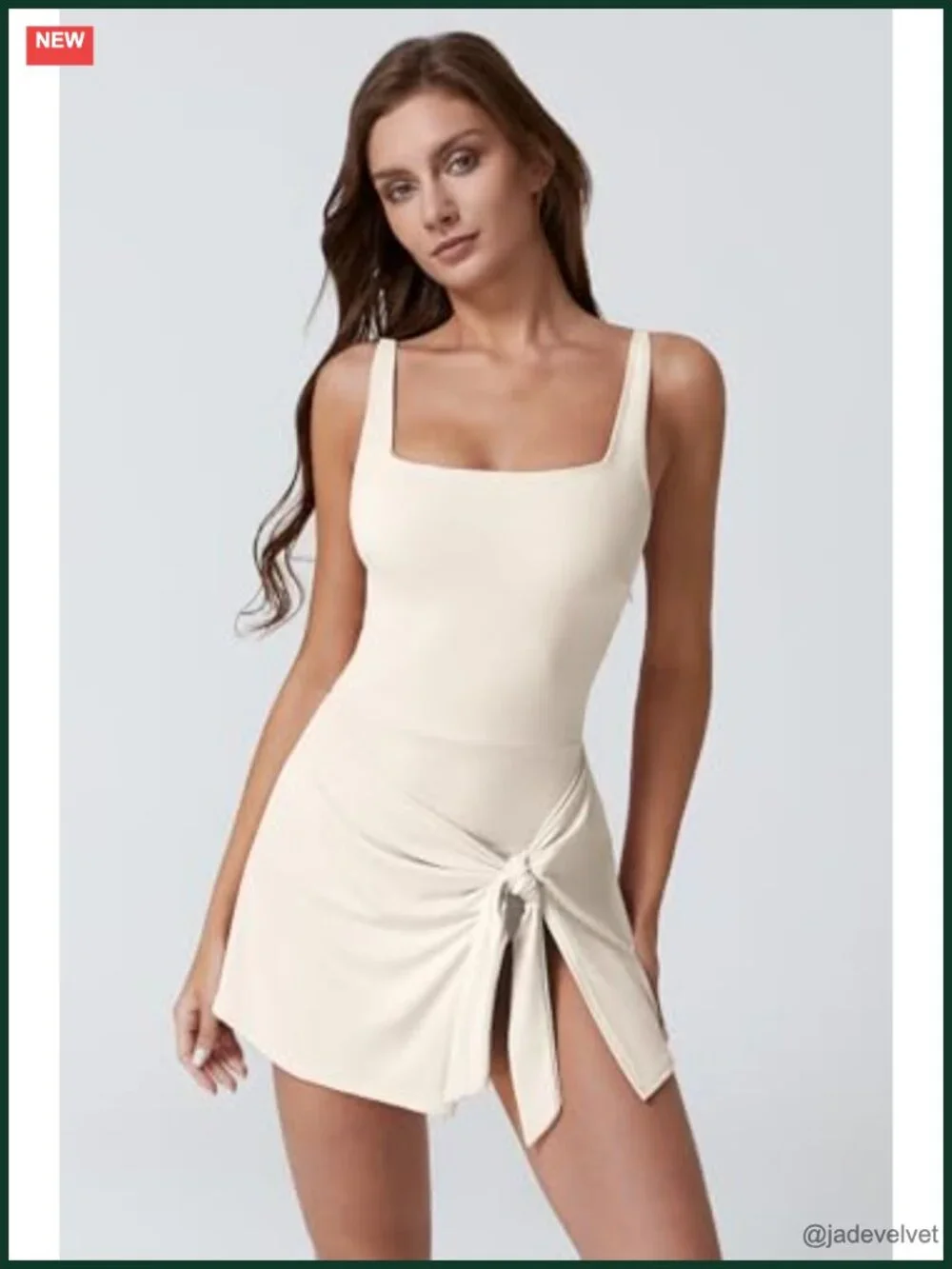 Square Neck Tummy Control One Piece Swim Dress with Wrap Skirt
